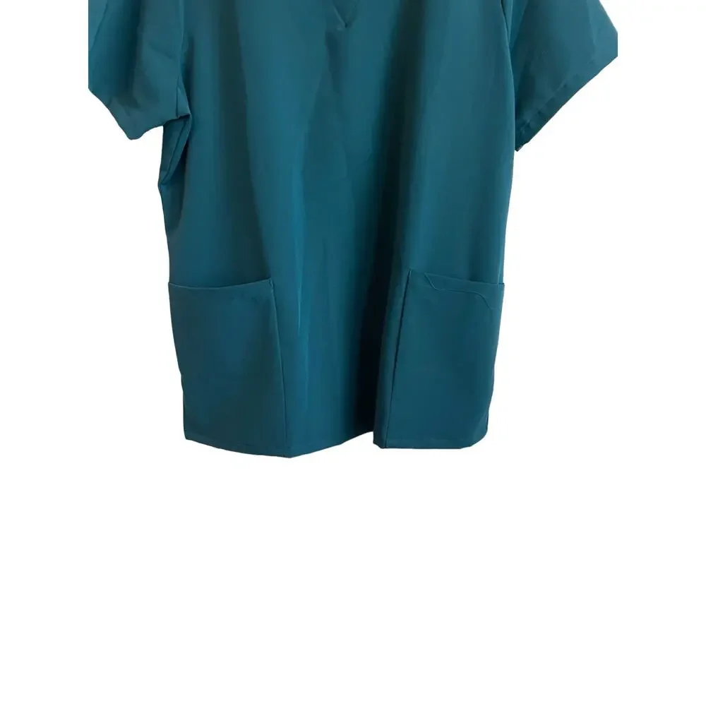 Mandala Women Scrub Top L Dark Green Casual Soft‎ Medical Uniform Nurse Workwear